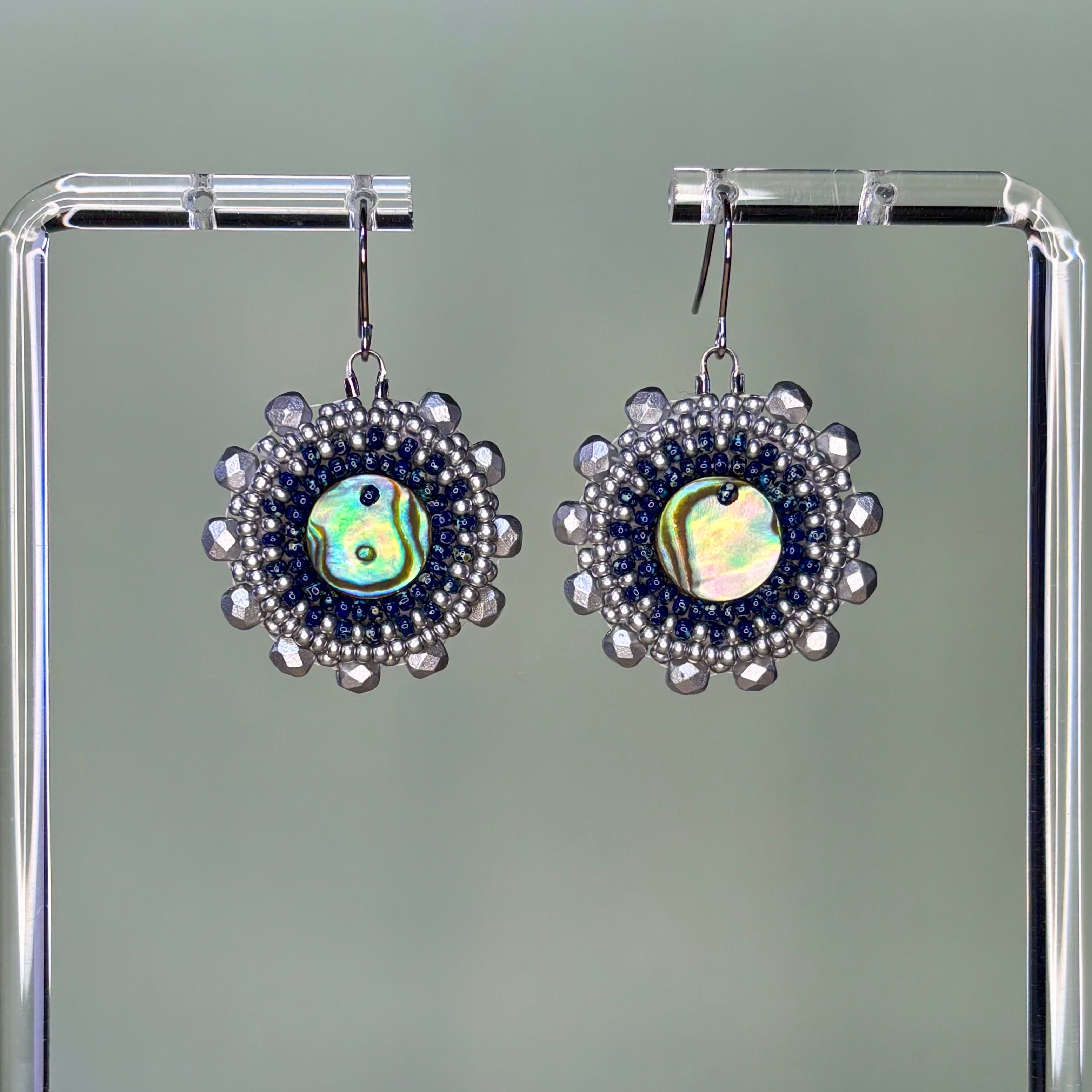 Silver and Picasso Blue Beaded Abalone