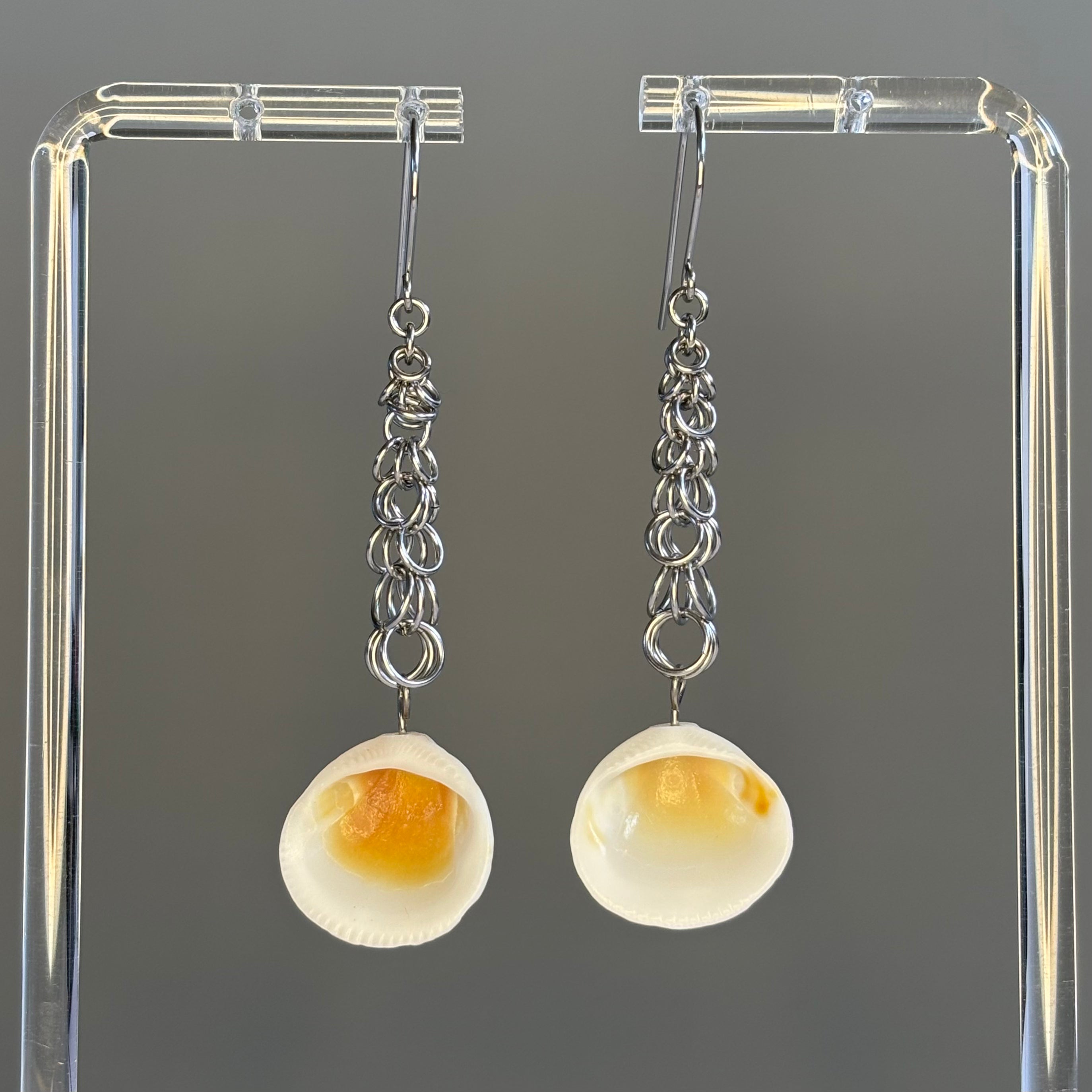 Silver Shaggy Dangles with Clamshells