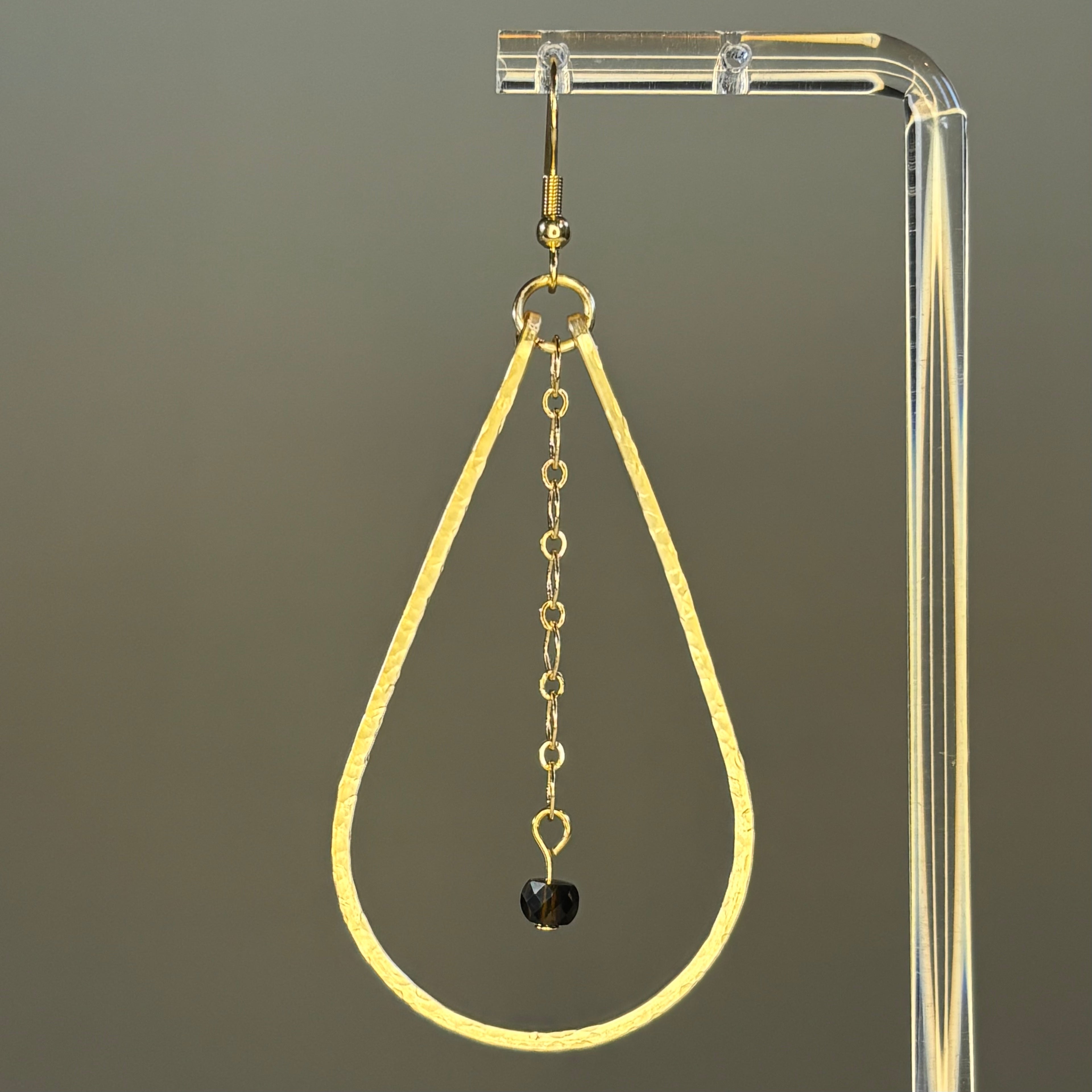 Hammered Gold Teardrops with Gold-Flecked Obsidian