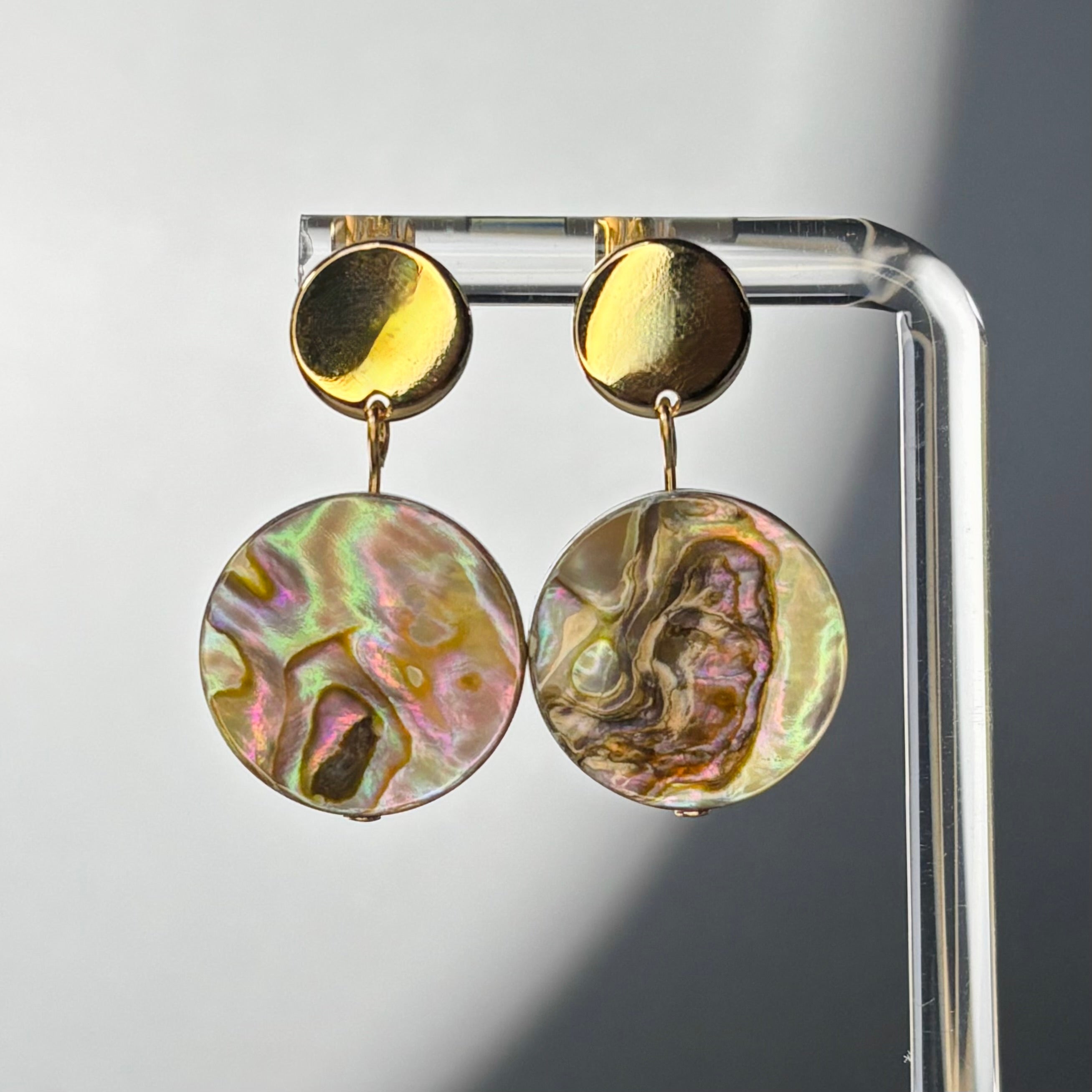 Abalone Coin Gold Circle Studs