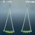 Olivine 4 Bead Silver Chain Drops with delicate silver chains and translucent green glass beads hanging on simple hooks