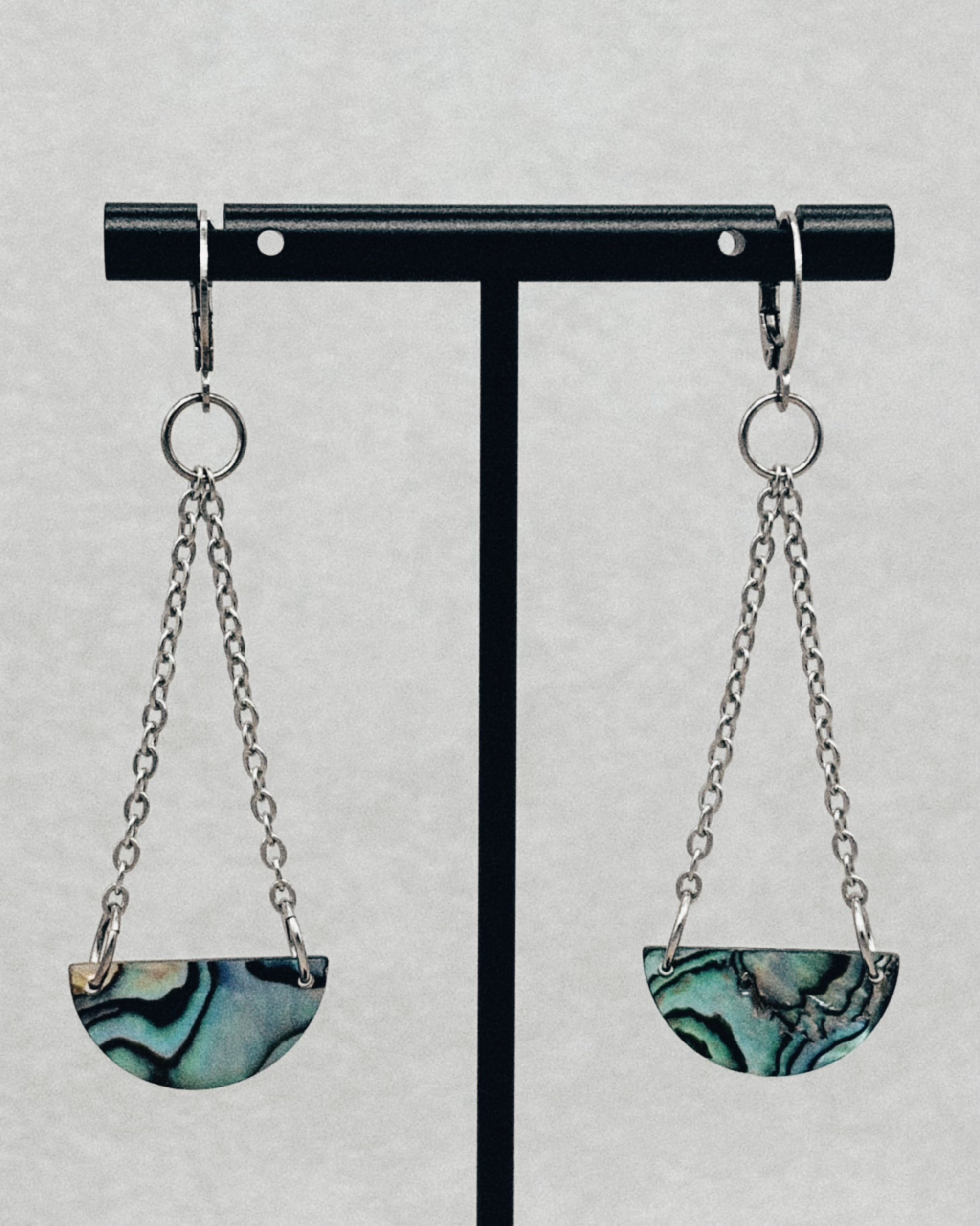 Abalone Half Circle Silver Chain Dangles