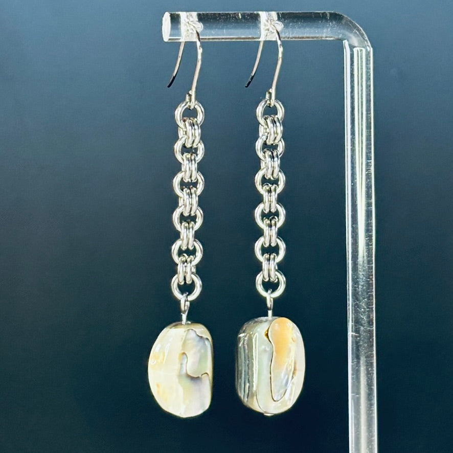 Steel Kings Maille Dangles with Abalone Nuggets