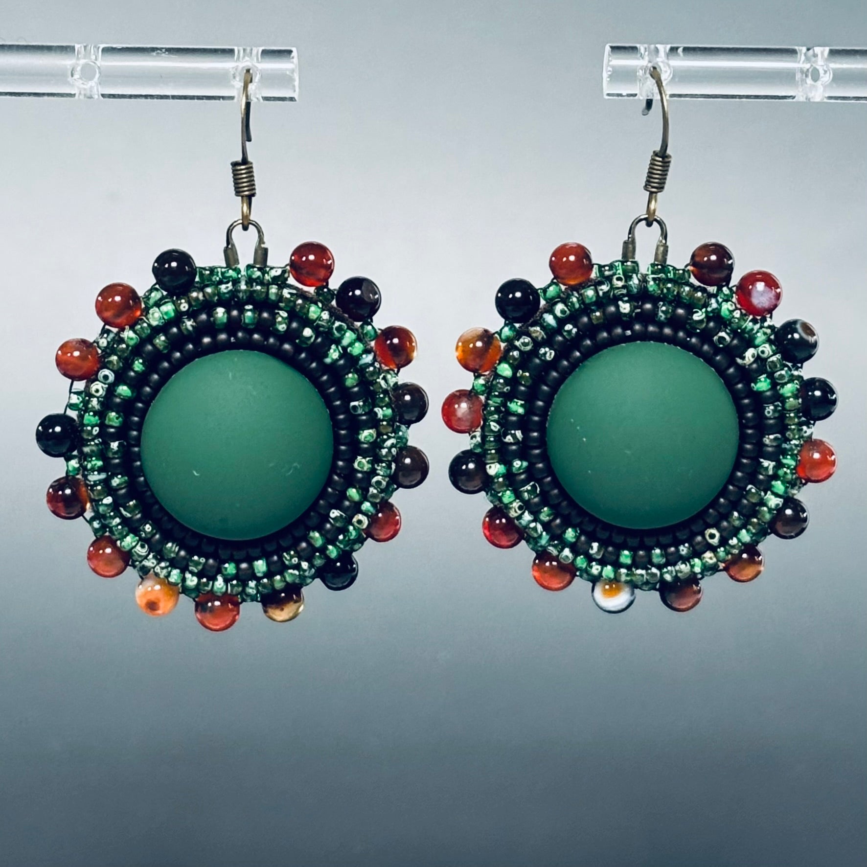 Matte Green and Brown Beaded Dangles