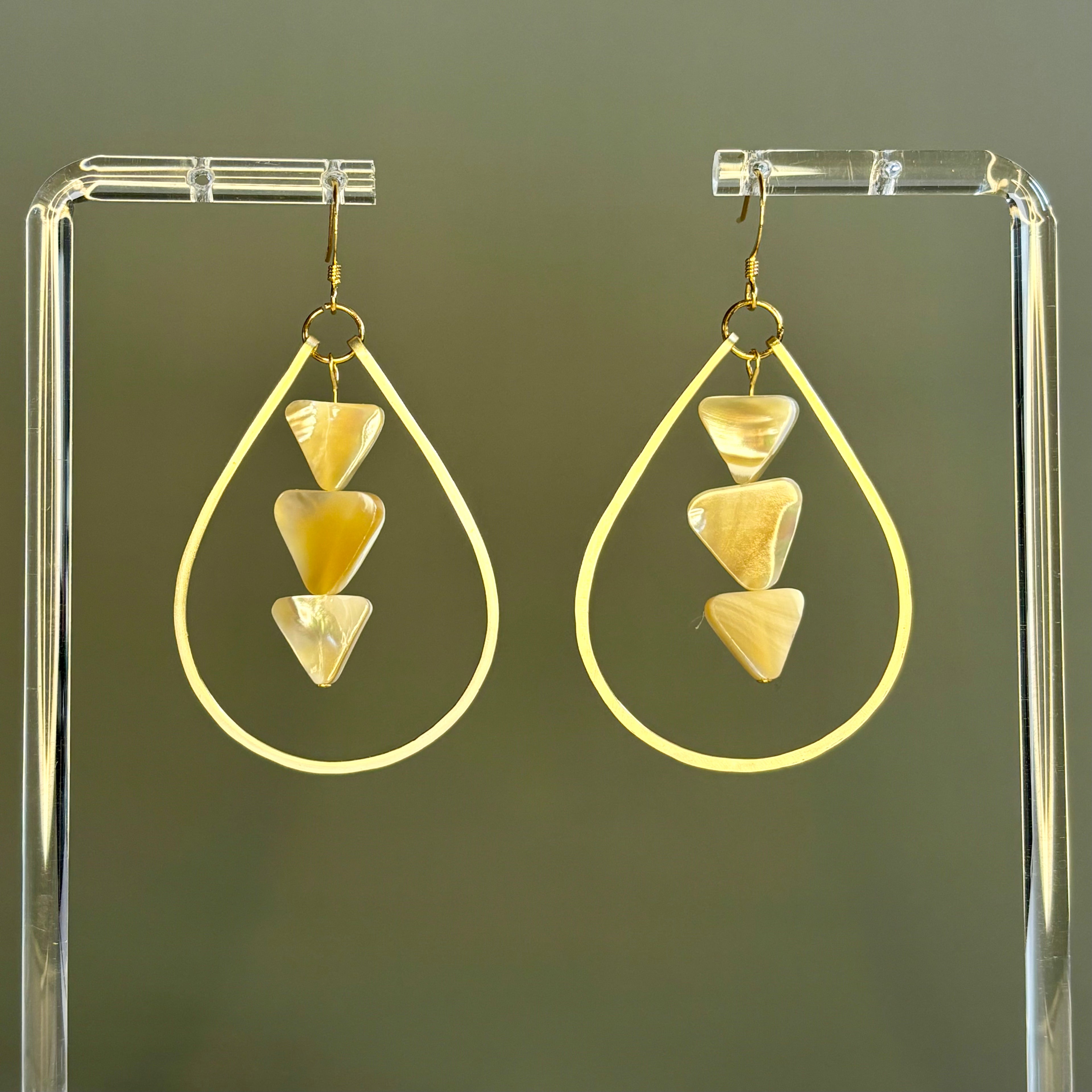 Hammered Gold Teardrops with Shell Triangles
