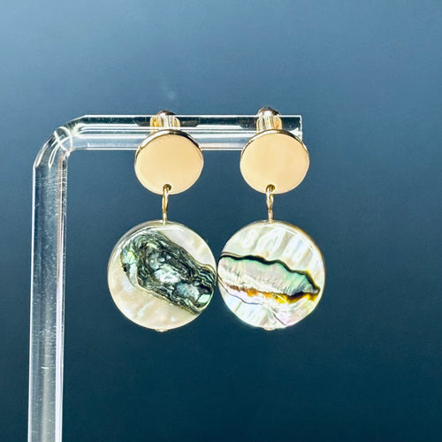 Abalone Coin Gold Circle Studs