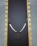 Beaded Dentalium Necklace with white shell strand and circular pendant