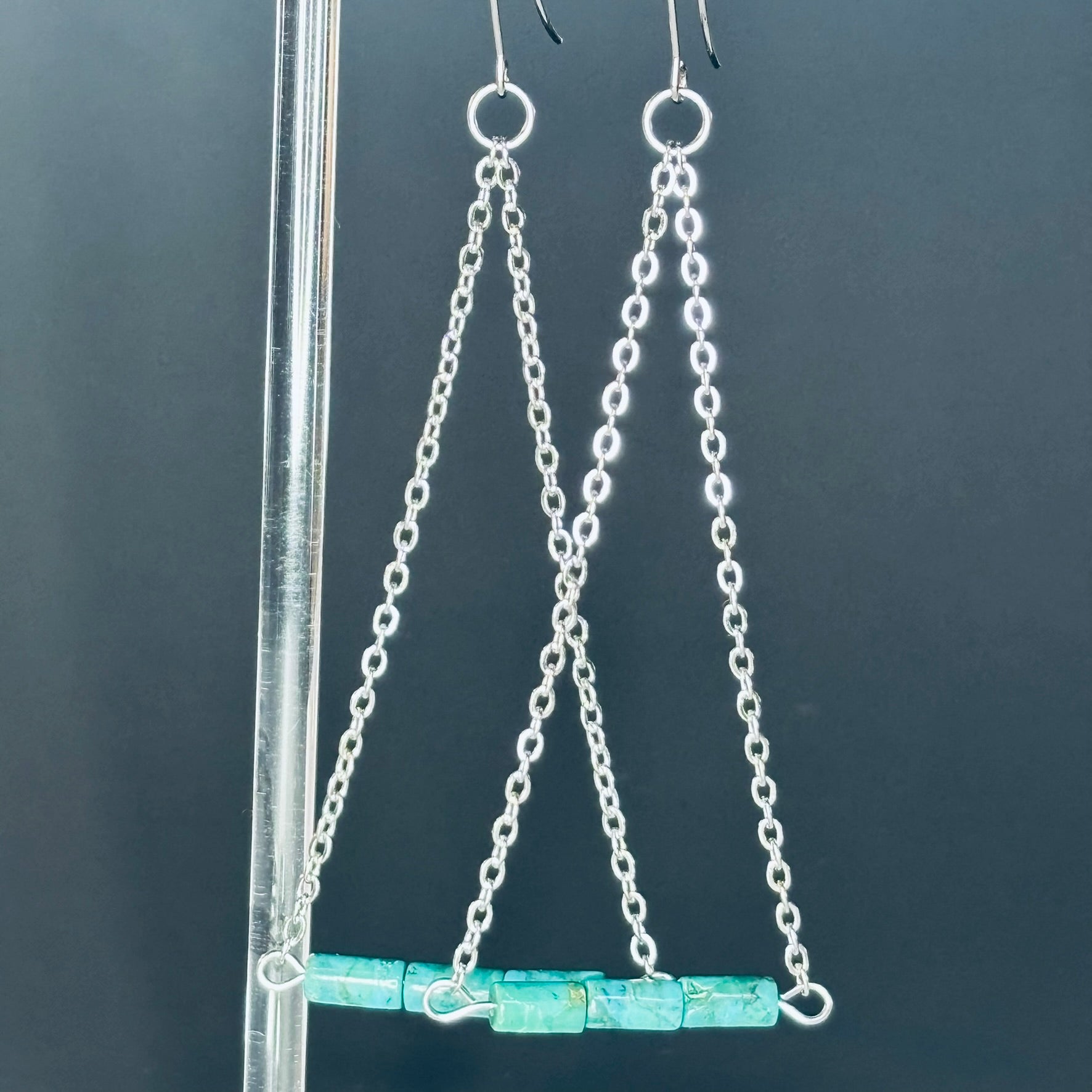 Turquoise Cylinder Silver Chain Drops