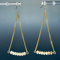 Mother of Pearl Gold Chain Drops with delicate gold chains and luminous mother of pearl beads hanging in a triangular shape