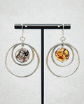 Steel Double Hoops with Abalone Coins