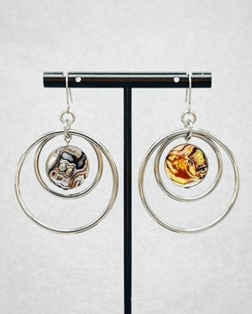 Steel Double Hoops with Abalone Coins