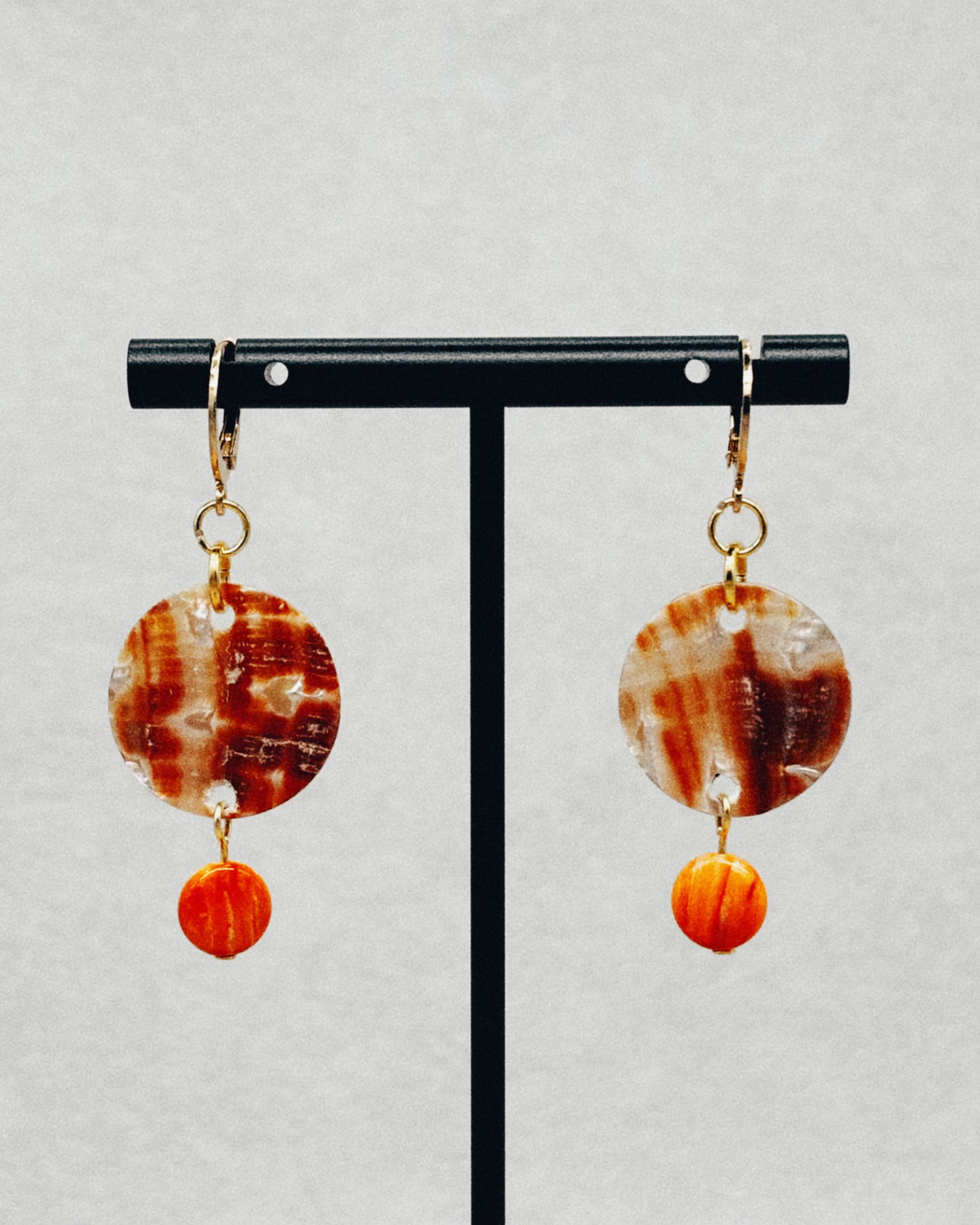 Abalone Rounds and Spiny Oyster Huggie Dangles