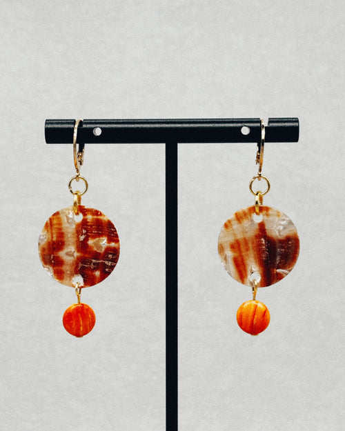Abalone Rounds and Spiny Oyster Huggie Dangles - Fog Woman Designs