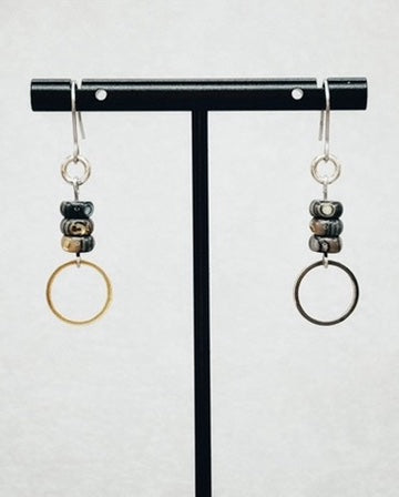 Abalone and Steel Circle Dangles