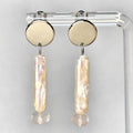 Biwa Pearl and Rose Quartz Silver Circle Studs with elongated pearls and smooth rose quartz beads gallery position 1