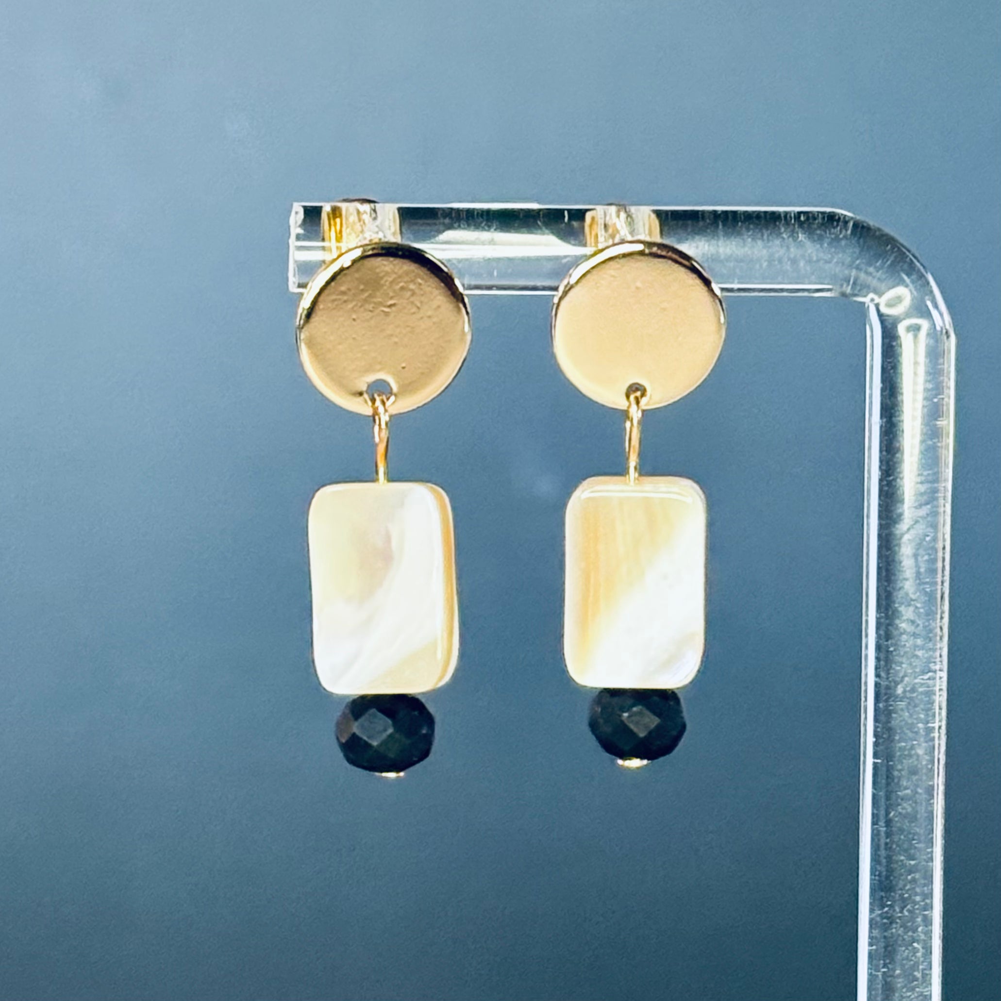 Gold Circle Studs with Shell Rectangles