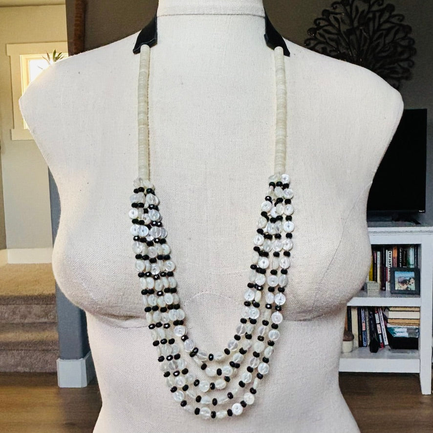 Black and White Shell and Glass Five Half Strand Necklace