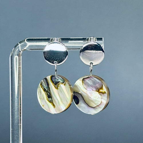Abalone Coin Silver Circle Studs
