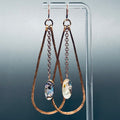 Hammered Bronze Teardrop Dangles with Abalone Ovals featuring textured bronze frames and iridescent abalone accents, 3 1/4 inch length