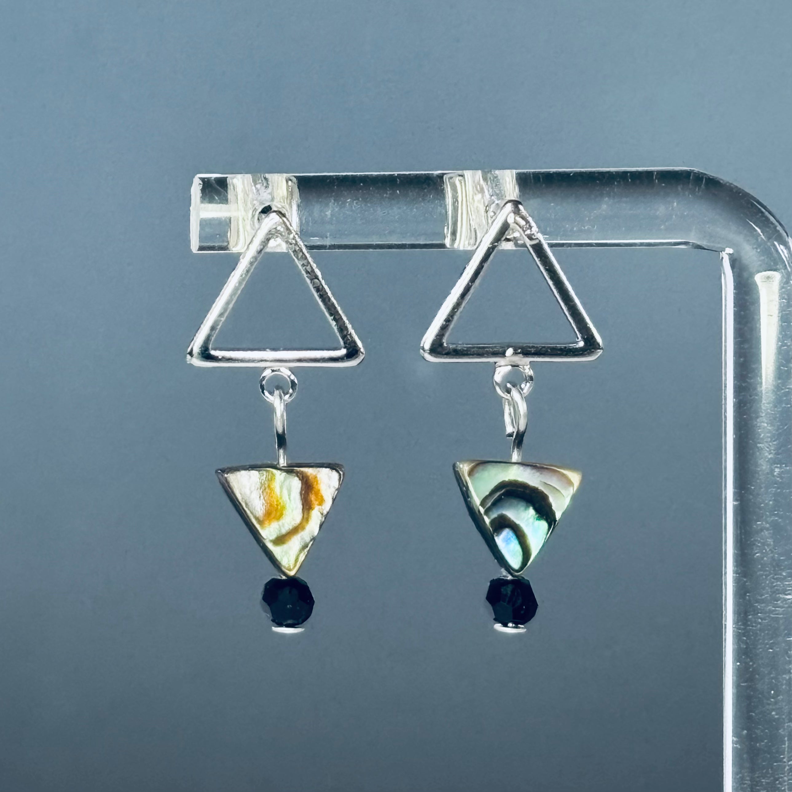 Silver Triangle Studs with Abalone Rectangles