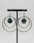 Steel Double Hoop Dangles with Abalone Coins featuring silver double hoops and round abalone inlays