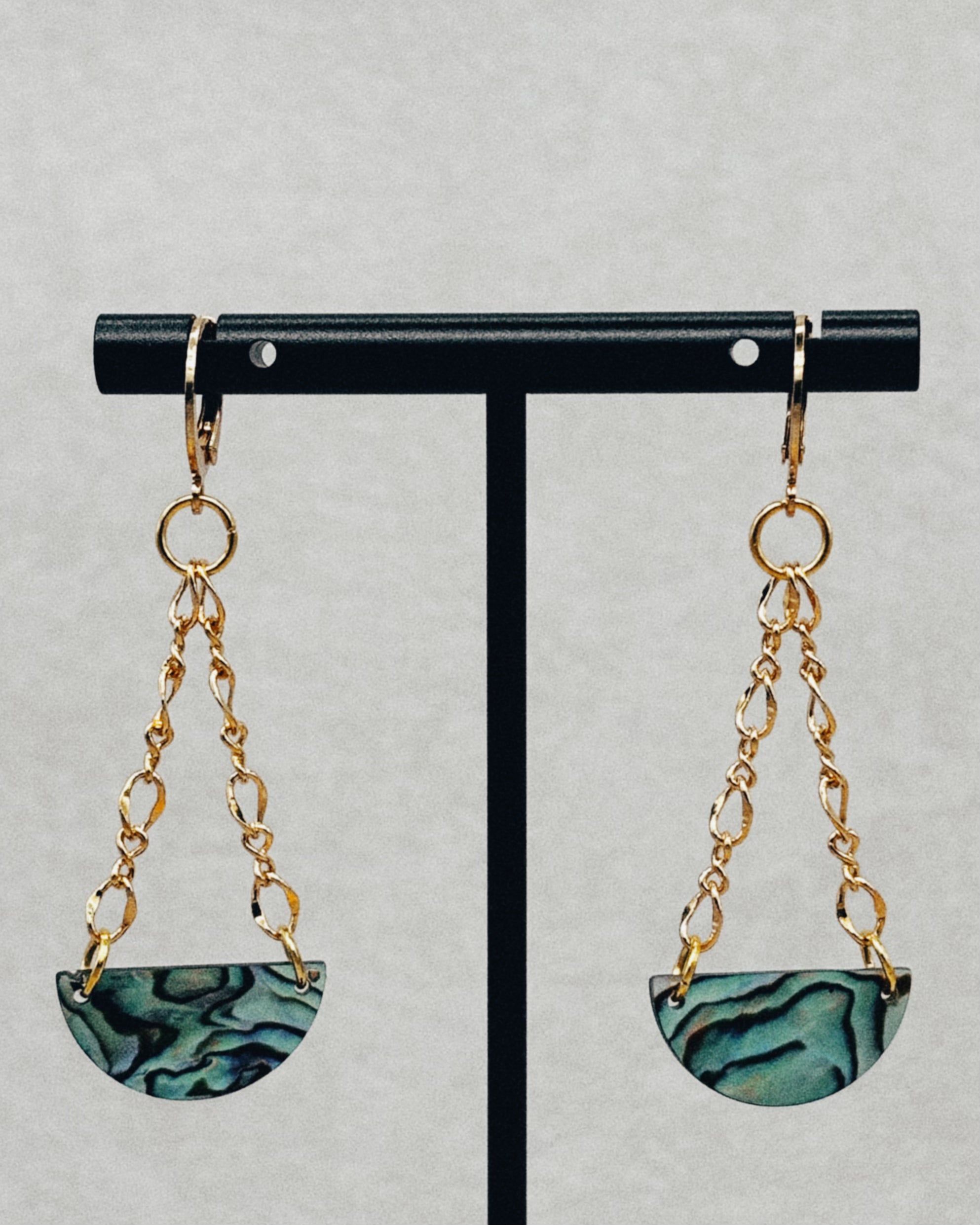 Abalone Half Circle Gold Chain Dangles