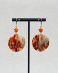 Red Abalone and Spiny Oyster Huggie Dangles with round shell pendants and orange star accents