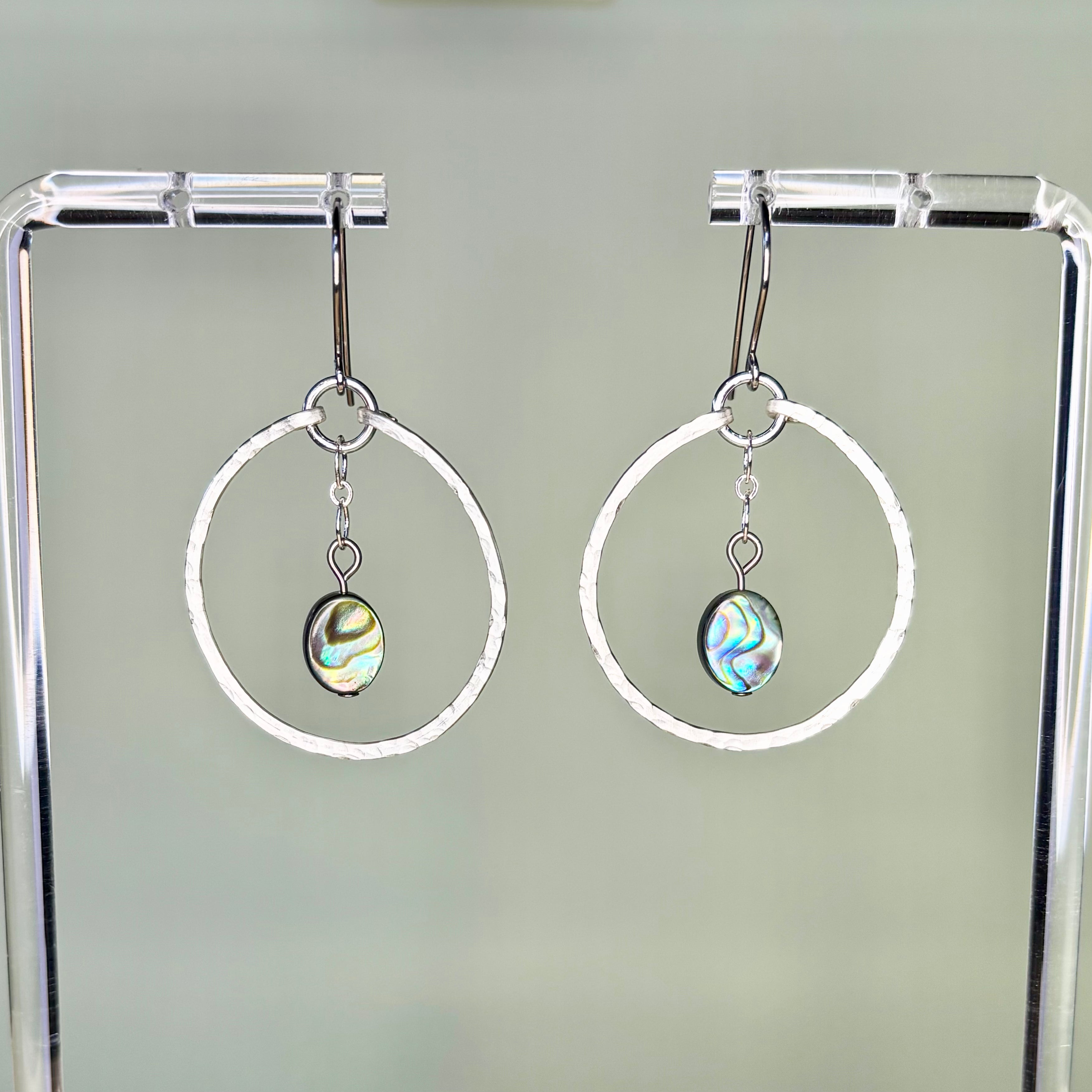 Hammered Silver Rounds with Abalone Ovals