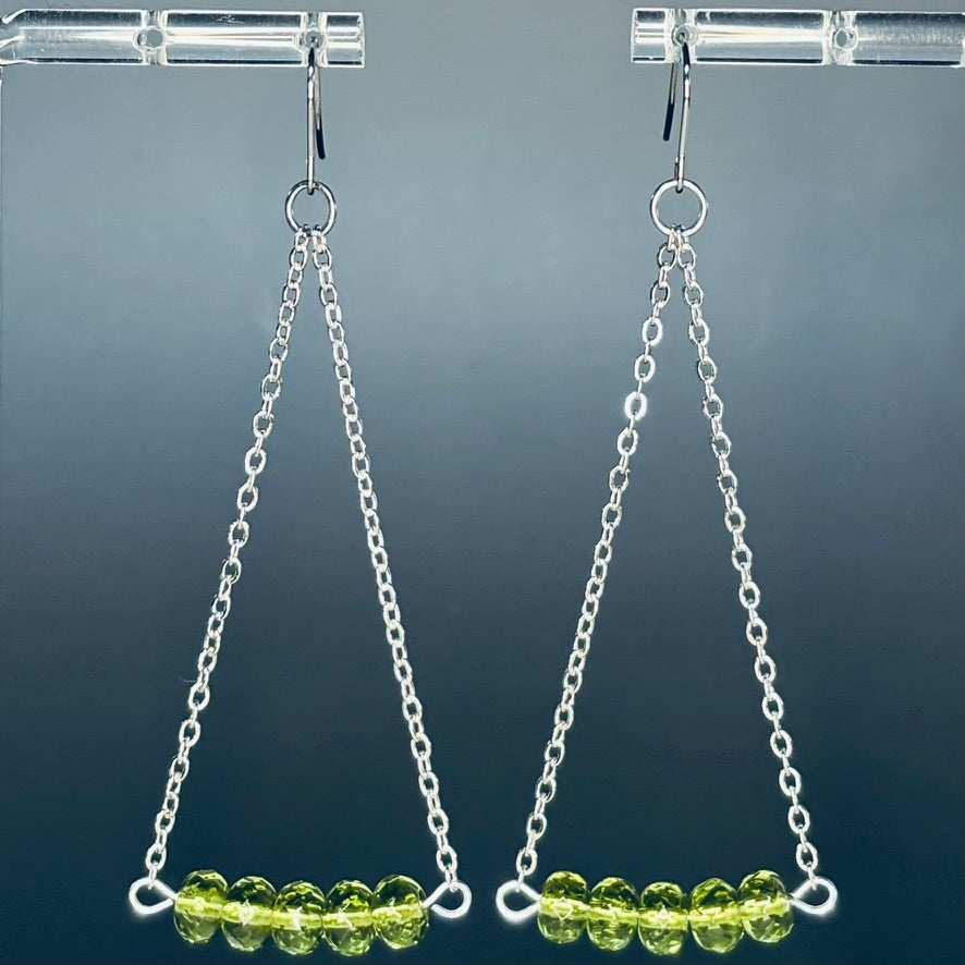 Olivine 5 Bead Silver Chain Drops