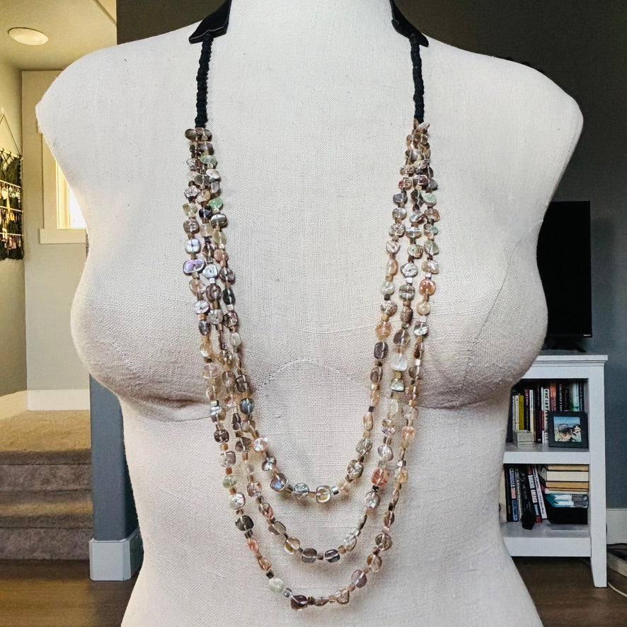 Three Strand Red Abalone Nuggets Necklace