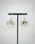 Faceted Abalone Steel Dangles with iridescent shell discs inside polished silver open circles on delicate hooks