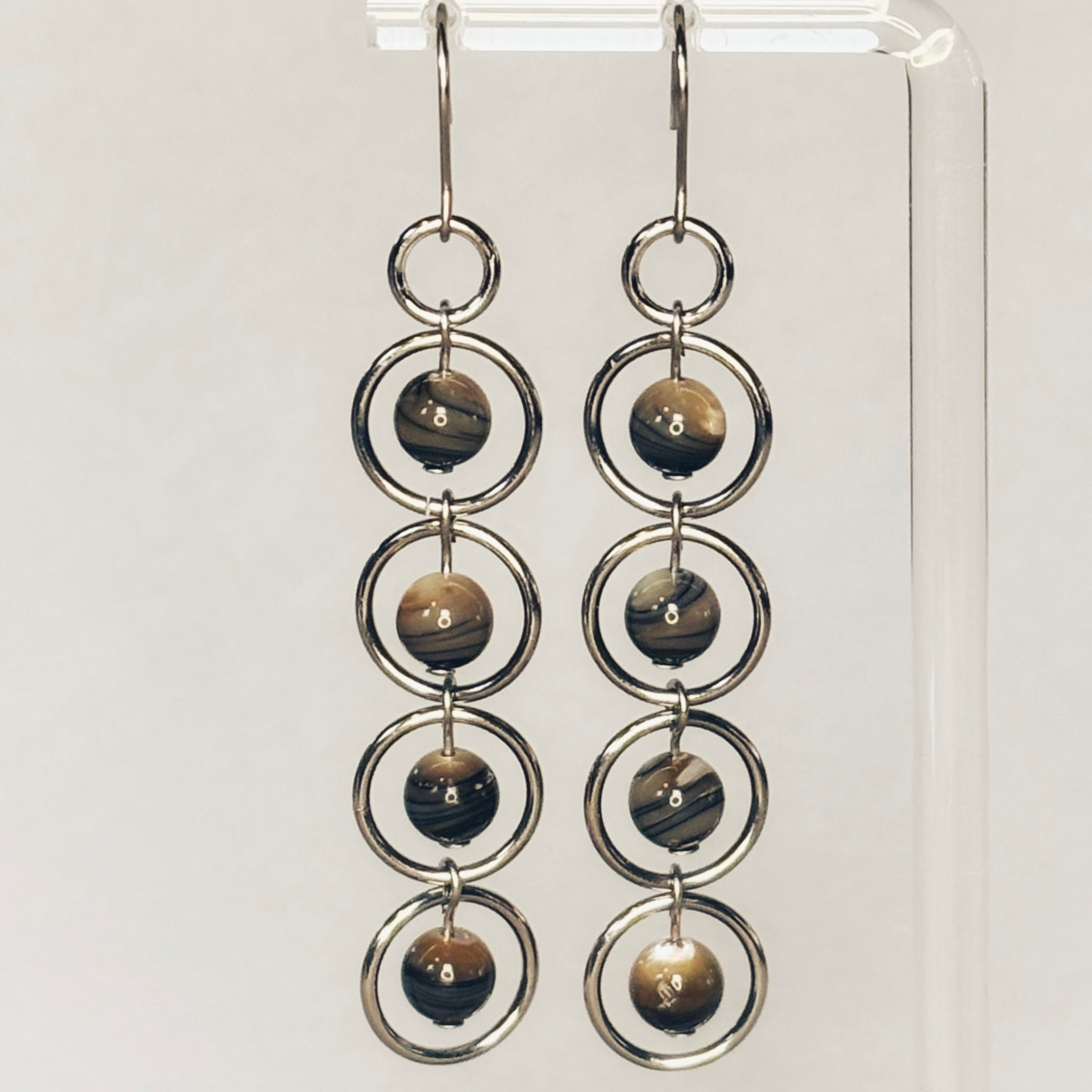 Abalone Sphere Silver Dangles featuring two strands of glossy abalone balls connected by linked silver rings gallery image 1