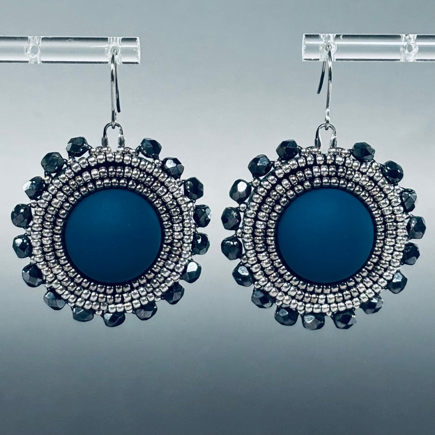 Matte Blue and Silver Beaded Dangles