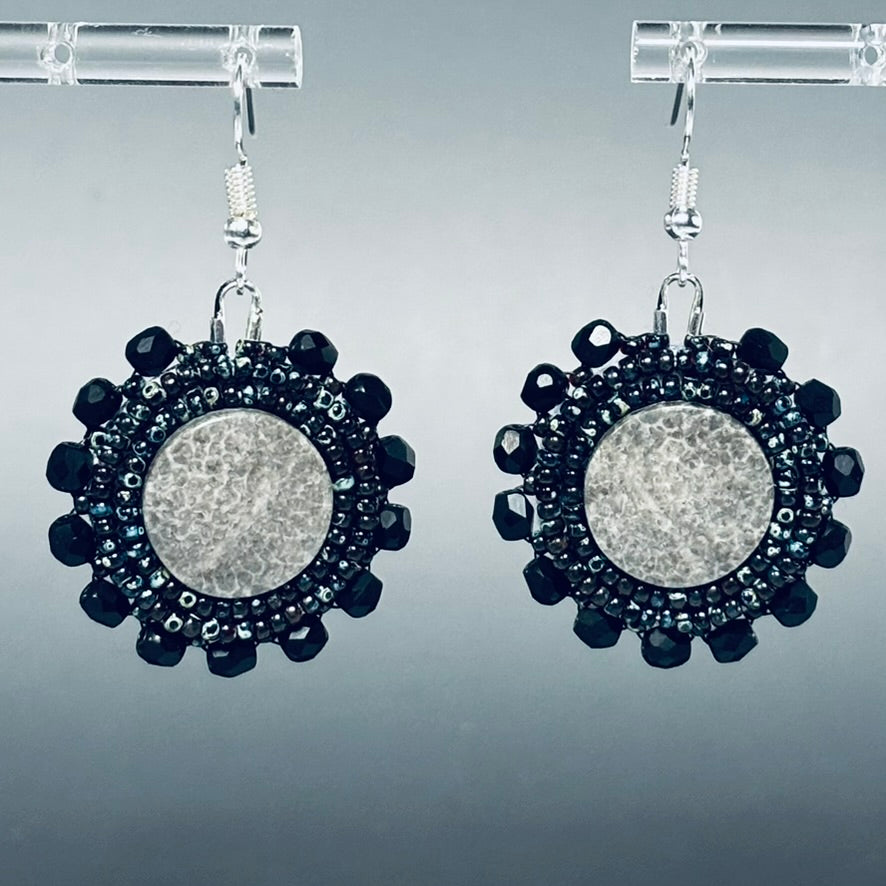 Picasso Black Beaded Fossil Dangles