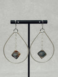 Hammered Silver Teardrop Dangles with Abalone Diamonds featuring handcrafted silver and iridescent abalone stones