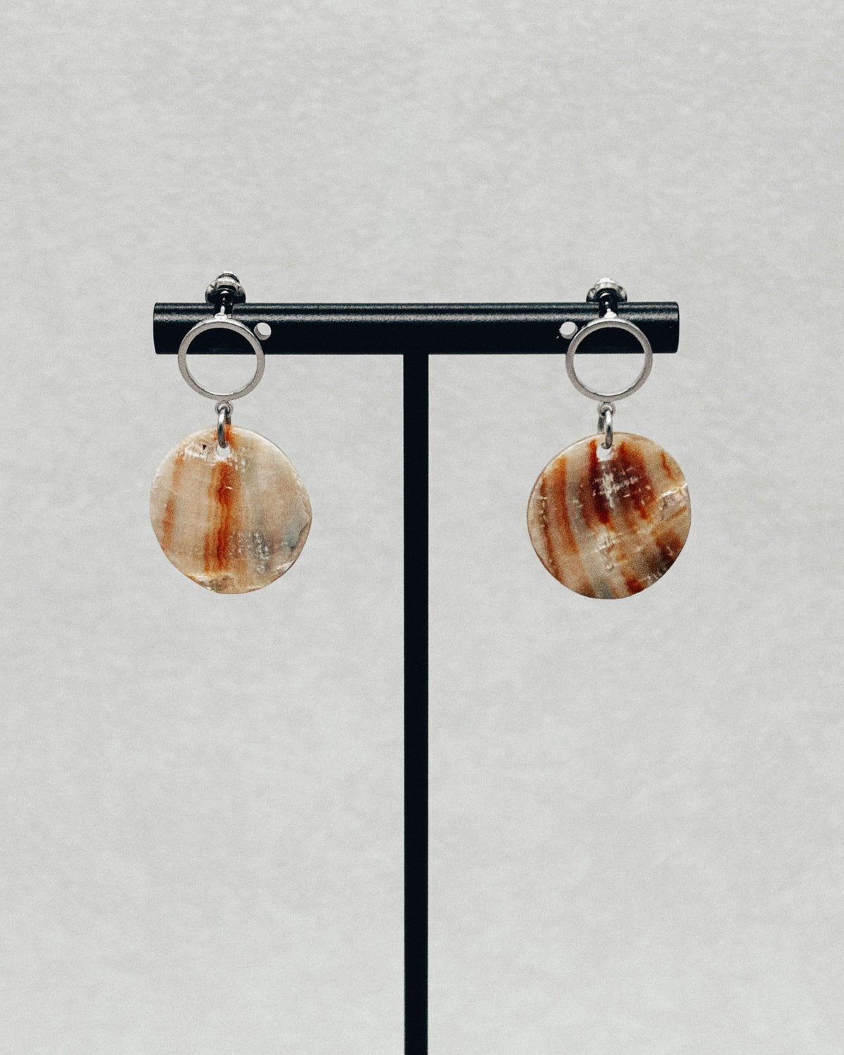 Red Abalone Open Silver Circle Studs with round red abalone drops
