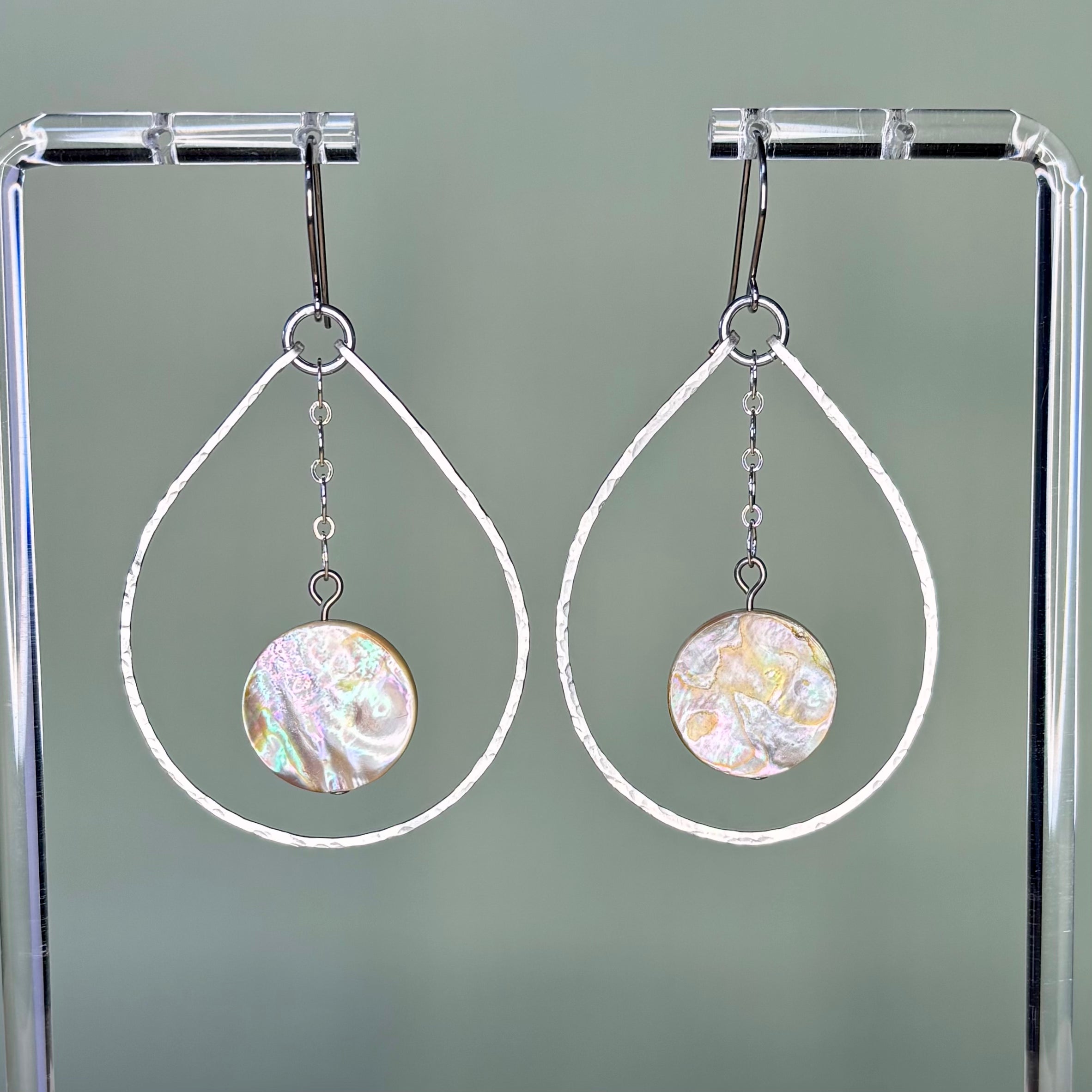 Hammered Silver Teardrops with Abalone Coins