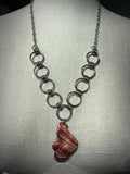 Steel and Abalone Necklace 5 with polished steel chainmail rings and unique natural abalone shell pendant centerpiece