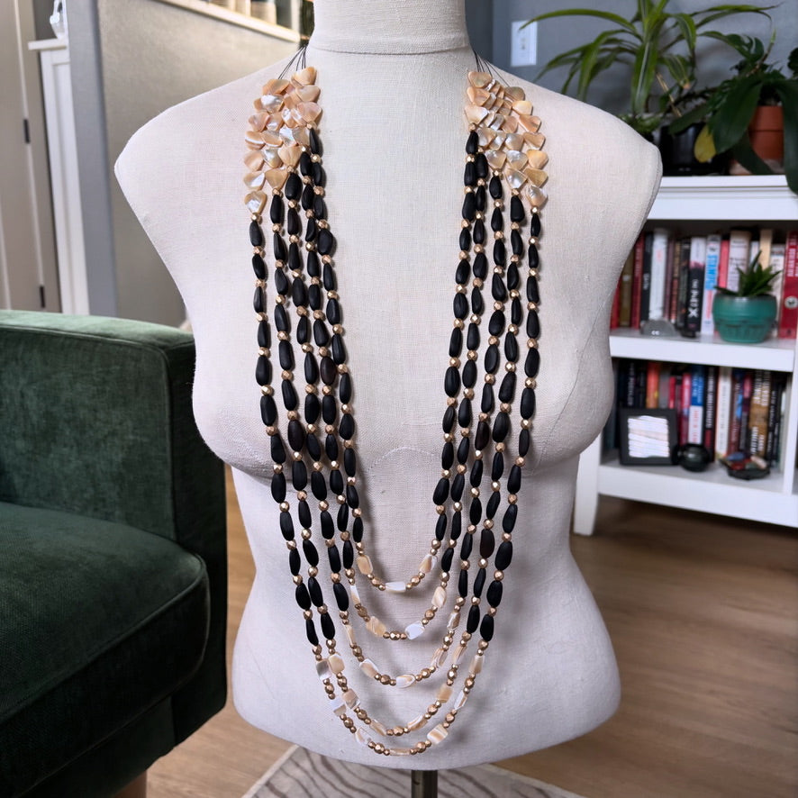 Shell and Pinenut Five Strand Necklace