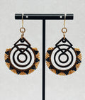 Walnut Brick Stitch Hoop Dangles handmade beaded earrings in black brown and gold
