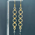 Gold Chainmail Dangles with Smokey Quartz featuring linked gold rings and subtle dark quartz bead accents, lightweight design