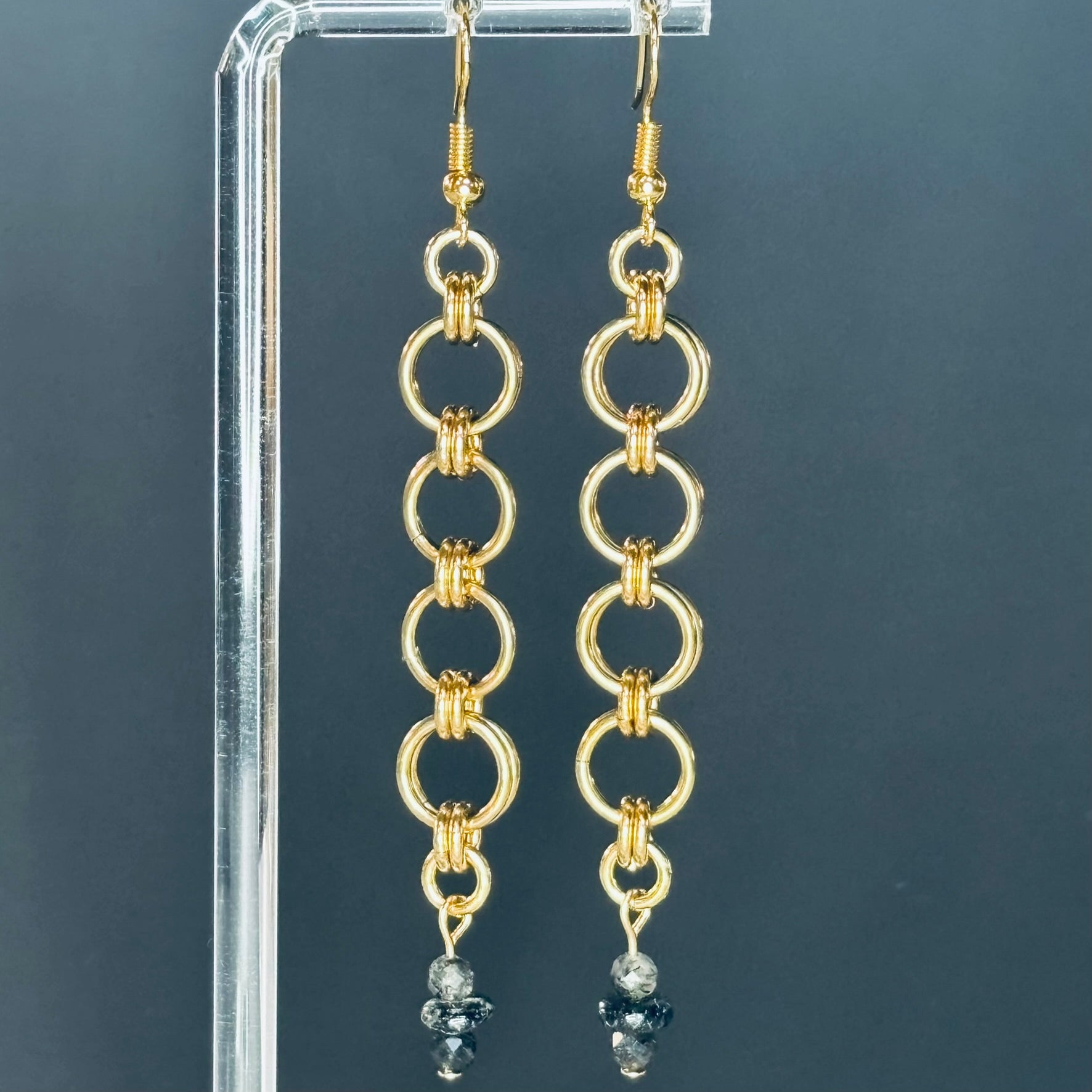 Gold Chainmail Dangles with Smokey Quartz