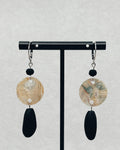 Abalone Rounds and Blackened Pinenut Huggie Dangles