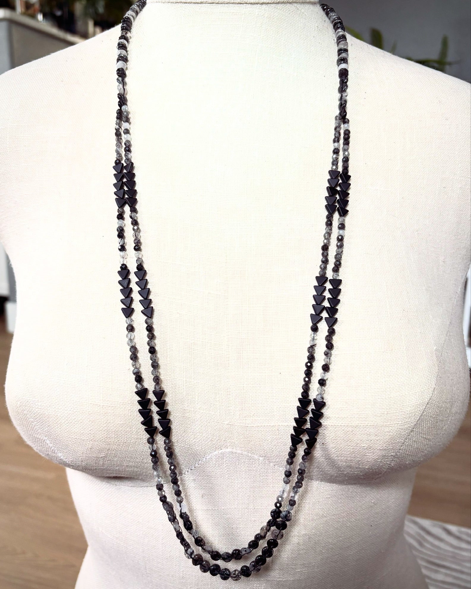 Black Quartz Double Strand Necklace
