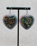 Pink, Purple, and Blue Beaded Abalone Hearts featuring iridescent shell hearts framed by layered pink, purple, and blue seed beads