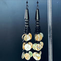 Black Abalone and Matte Glass Bead Dangles featuring iridescent shell coins and frosted black beads on black hooks