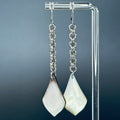 Silver chainmaille earrings featuring delicate irregular black lip shell pendants Steel Kings Maille Dangles with Black Lip Shell