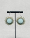 Seafoam Beaded Dangles handmade beaded earrings with round seafoam centers and layered glass beadwork