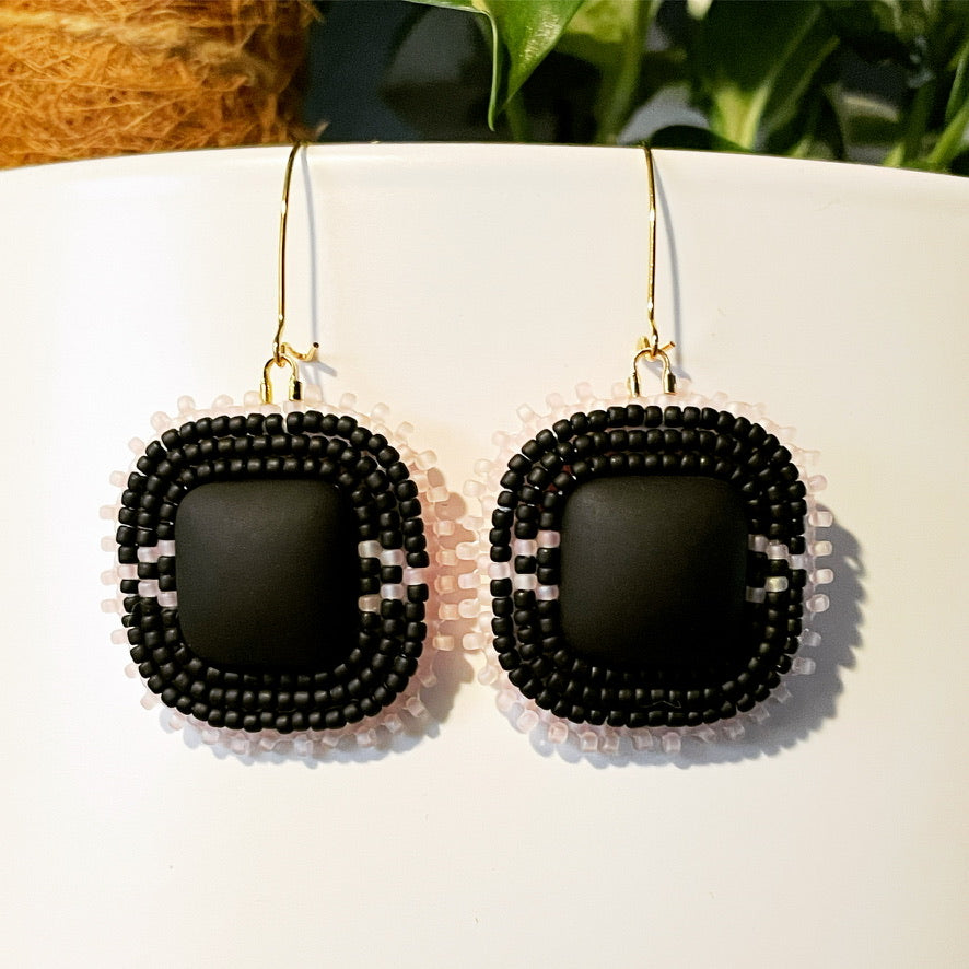 Matte Black and Pink Square Dangles