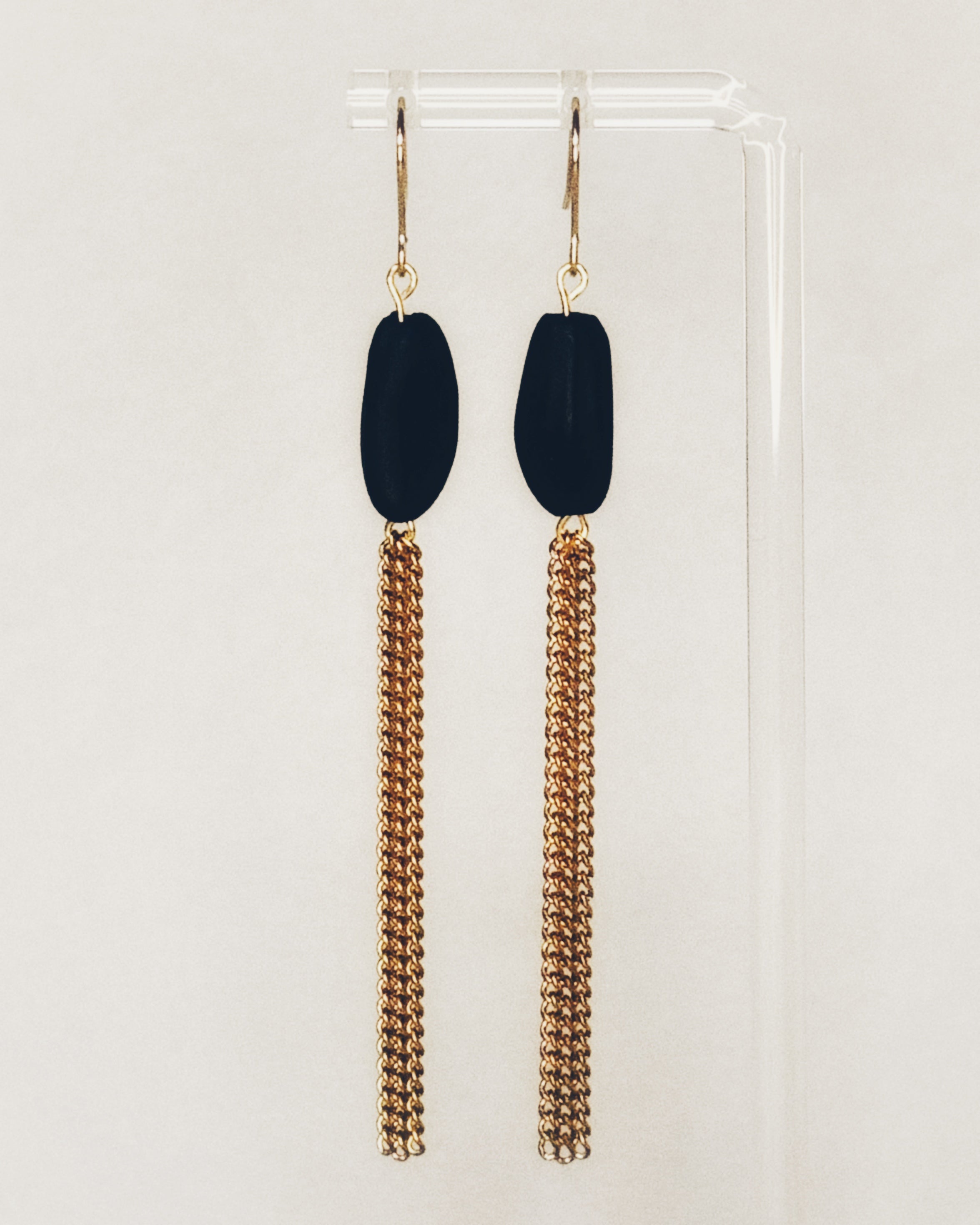 Pinenut and Gold Chain Dangles featuring blackened pinenut drops with elegant gold-plated chain tassels gallery position 1